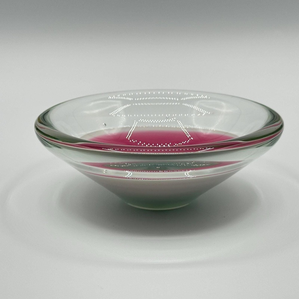 Retro Clear Glass Bowl with Pink & Gray Gradient Base - Vintage MCM Centerpiece